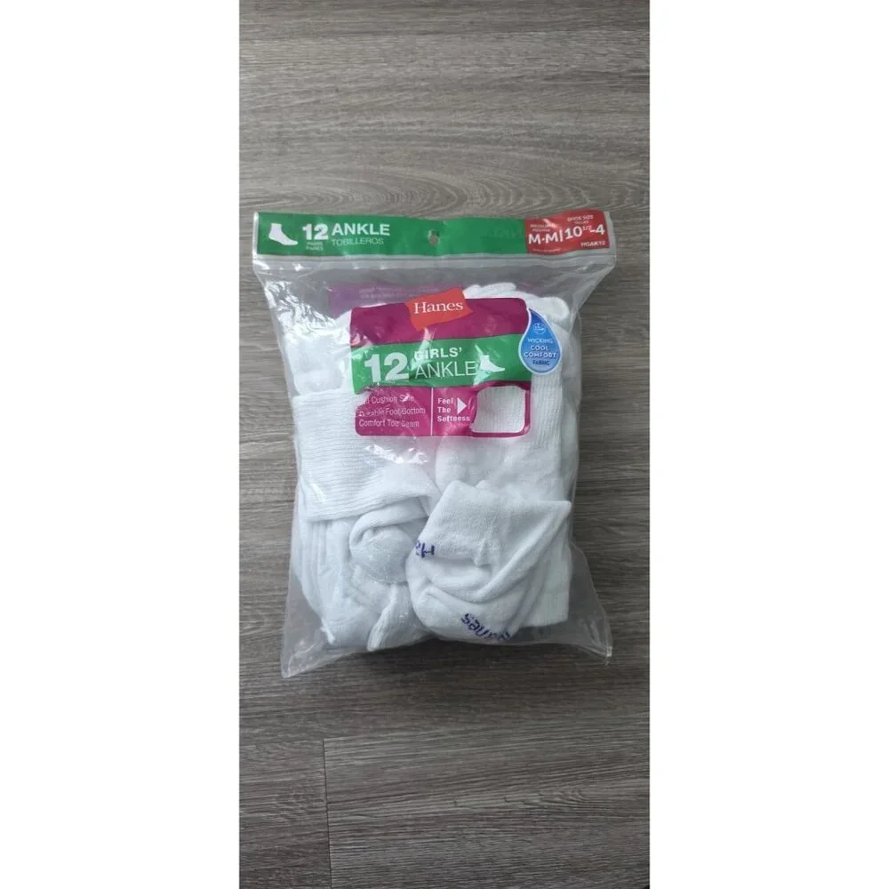 Hanes‎ Girls 11 Pairs White Ankle Socks Size M 10.5-4 Cushioned